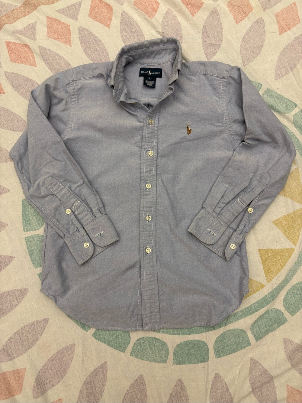 Ralph Lauren boys size 8z Light den Blue Button-Down Oxford Shirt with Pony Logo